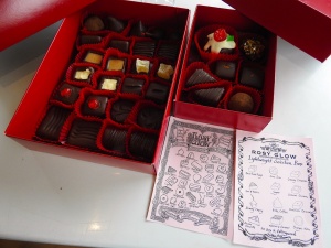 Die Schokoladenauswahl der Rosy Glow Chocolaterie